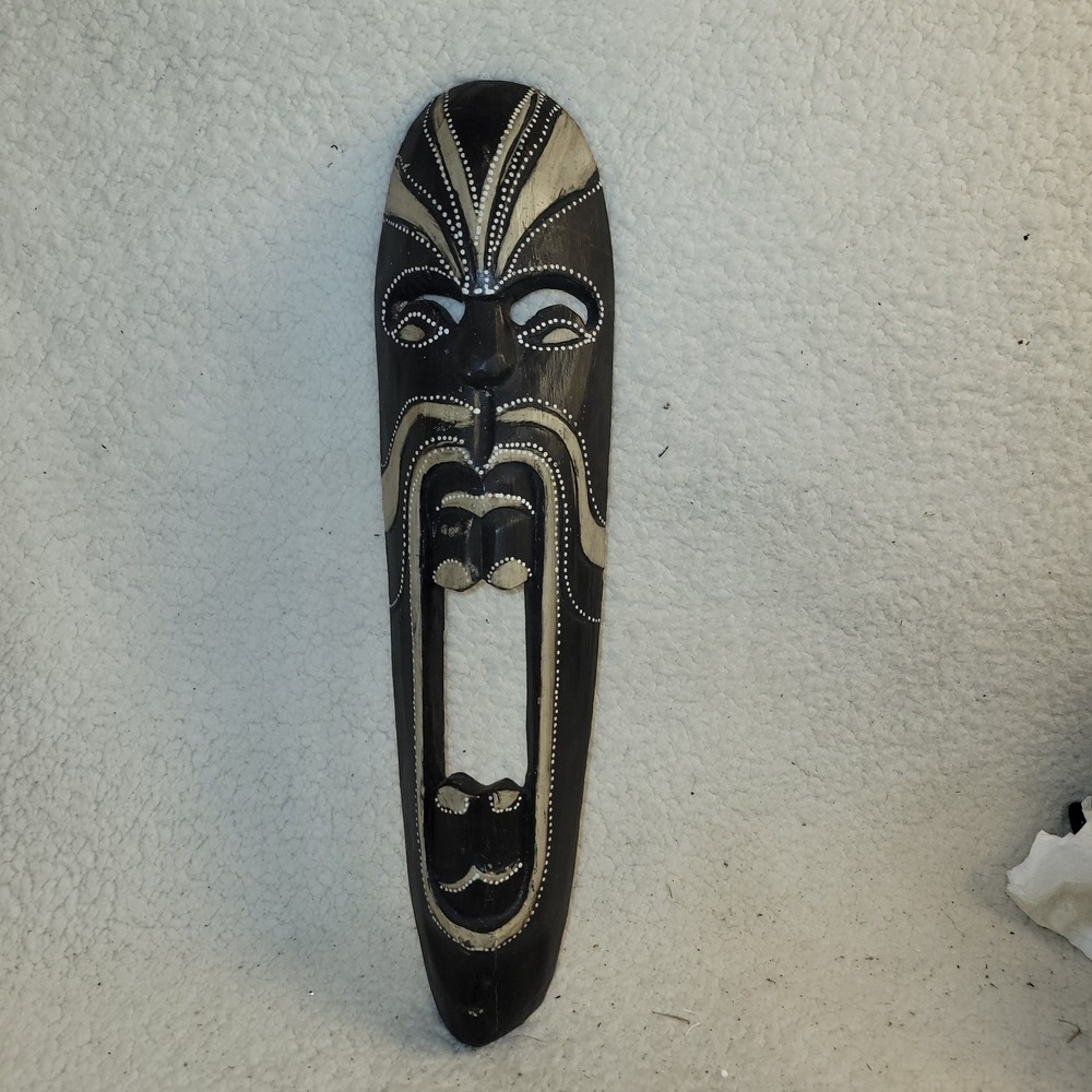 Hand Carved Wooden Tribal Mask Wall Art African Style Decorative Ethnic Face 13"